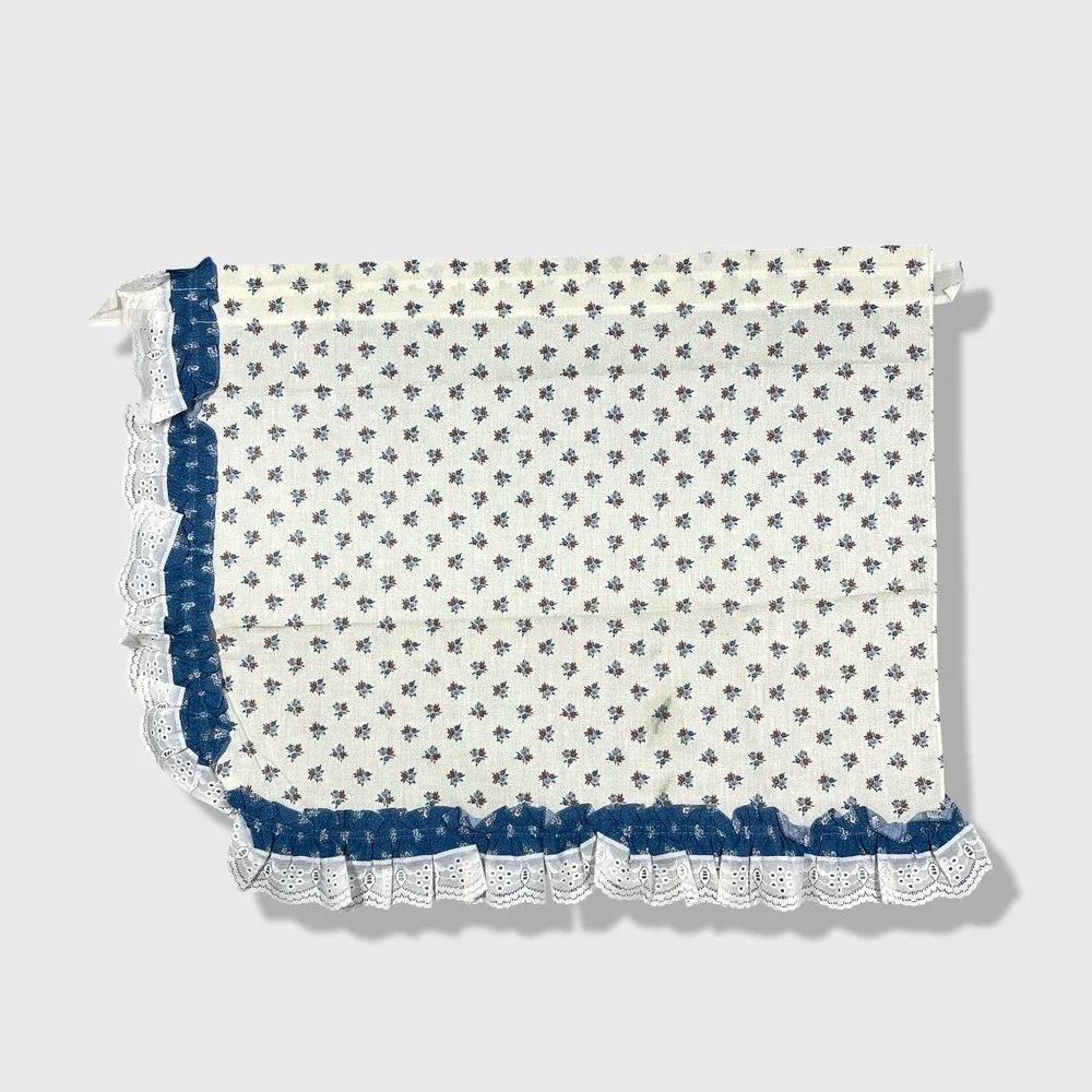 Unbranded Vintage‎ Kitchen Curtains OS White Blue Floral Cottagecore Eyelet Trim
